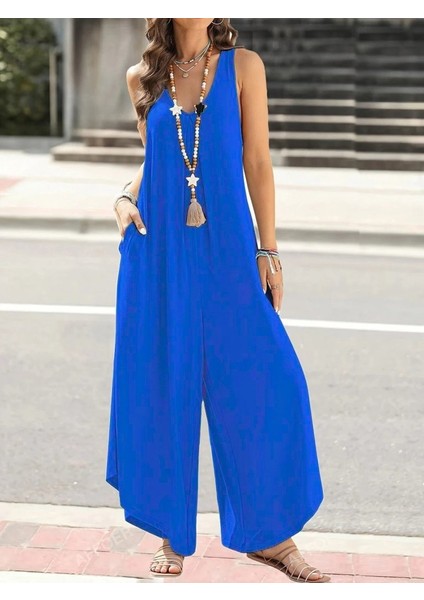 Kadın Askılı Yuvarlak Yaka Cepli Salaş Uzun Viskon Tulum fiyatları