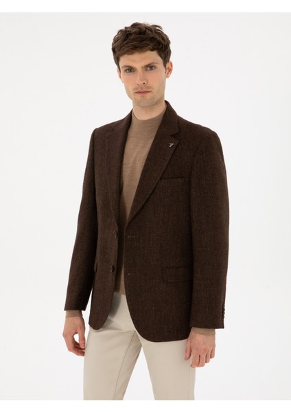 Erkek Kahverengi Slim Fit Yün Karışımlı Flanel Görünümlü Ceket 50310747-VR029 modelleri