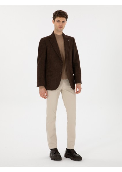 Erkek Kahverengi Slim Fit Yün Karışımlı Flanel Görünümlü Ceket 50310747-VR029 fırsatları