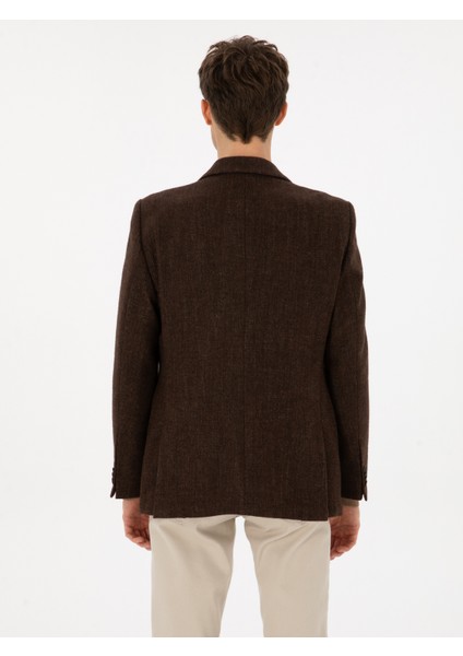 Erkek Kahverengi Slim Fit Yün Karışımlı Flanel Görünümlü Ceket 50310747-VR029 indirimleri