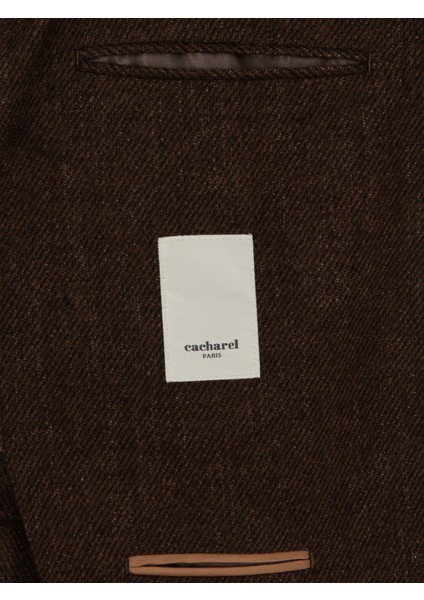 Erkek Kahverengi Slim Fit Yün Karışımlı Flanel Görünümlü Ceket 50310747-VR029
