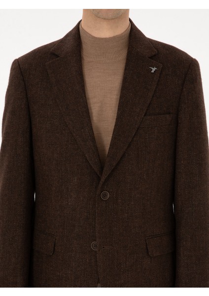 Erkek Kahverengi Slim Fit Yün Karışımlı Flanel Görünümlü Ceket 50310747-VR029