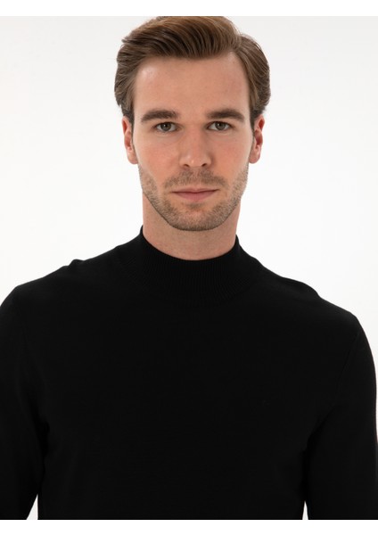 Erkek Siyah Slim Yün Karışımlı Fit Yarım Balıkçı Basic Triko Kazak 50315296-VR046 fiyatları