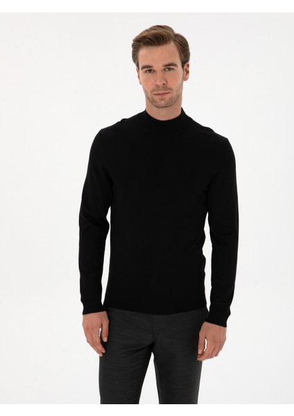 Erkek Siyah Slim Yün Karışımlı Fit Yarım Balıkçı Basic Triko Kazak 50315296-VR046 modelleri