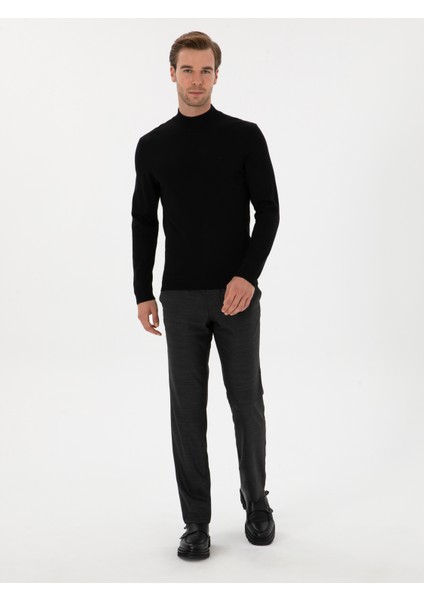 Erkek Siyah Slim Yün Karışımlı Fit Yarım Balıkçı Basic Triko Kazak 50315296-VR046 fırsatları