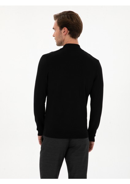 Erkek Siyah Slim Yün Karışımlı Fit Yarım Balıkçı Basic Triko Kazak 50315296-VR046 indirimleri