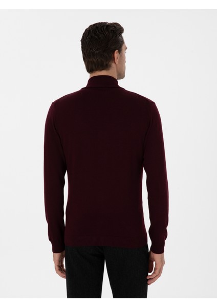 Erkek Bordo Regular Fit Tam Fermuarlı Triko Hırka 50275636-VR014