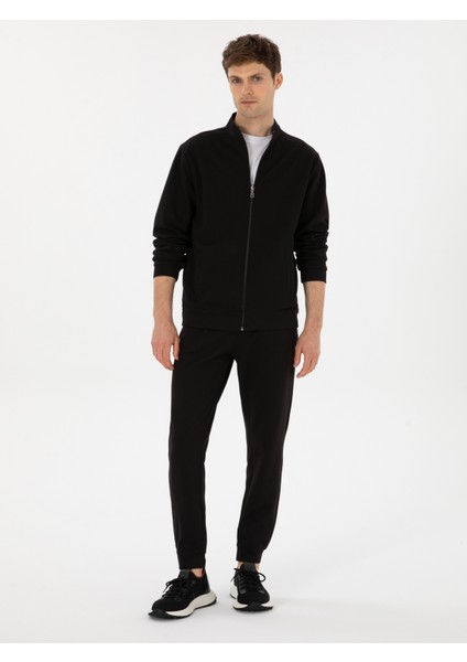 Erkek Siyah Slim Fit Pamuk Karışımlı Paçası Lastikli Eşofman Altı 50309819-VR046