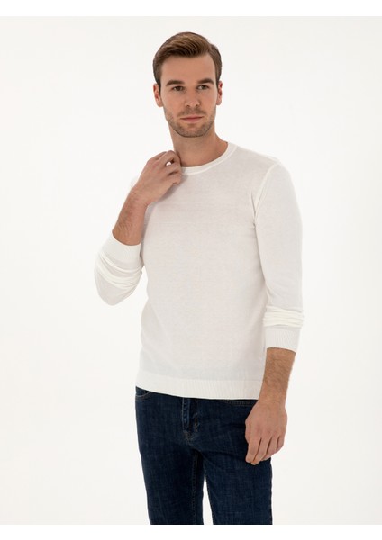 Erkek Camel Slim Fit Pamuk Karışımlı Bisiklet Yaka Triko Kazak 50318982-VR015 modelleri