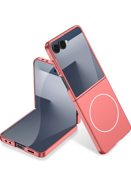 Galaxy Z Flip 7 Kılıf Wireless Şarj Özellikli Zore Kıpta M-Safe Kapak - Rose Gold