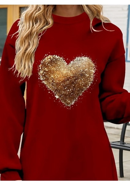 Kadın Uzun Kollu Bisiklet Yaka Kalp Desenli Viskon Iki Iplik Bluz fiyatları