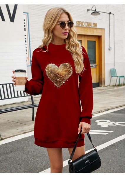 Kadın Uzun Kollu Bisiklet Yaka Kalp Desenli Viskon Iki Iplik Bluz modelleri