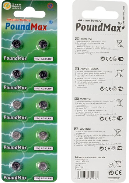 10 Adet Ag3 LR41 LR736 / L736 / G3 / G3A / 3ga / 192 / GP192 / V3GA / RW87 1.5V Poundmax Alkalin Düğme Piller Küçük Elektronik Ev Aletleri, Araba Anahtarları, Ölçüm Cihazları ve Hesap Makineleri