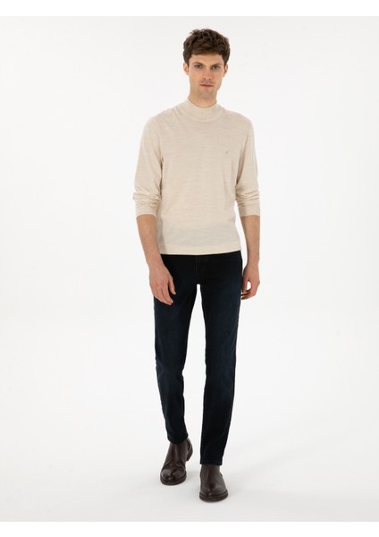 Erkek Koyu Lacivert Slim Fit Pamuk Karışımlı Jean Pantolon 50308678-VR100
