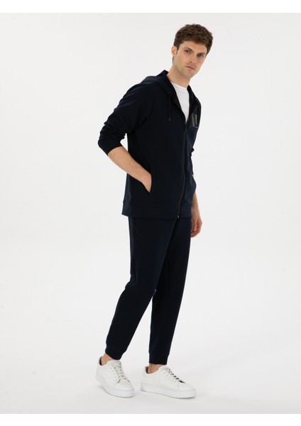 Erkek Lacivert Slim Fit Pamuk Karışımlı Paçası Lastikli Eşofman Altı 50311677-VR033