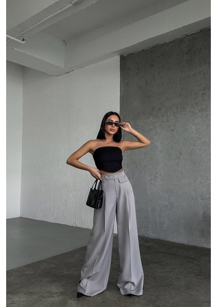 Üç Düğme Detayli Palazzo Pantolon