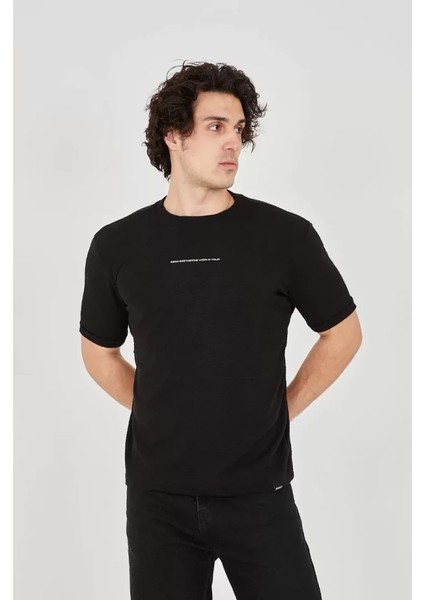 Unisex Jakar Kumaş Slim Fit T-Shirt - Siyah