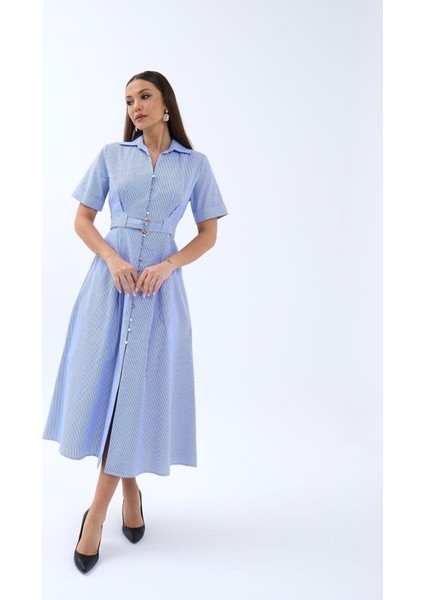 6948 Elbise-Mavi Beyaz Çizgili fiyatları