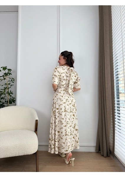 Ekru Yakası Bağlama Detaylı Elbise fiyatları