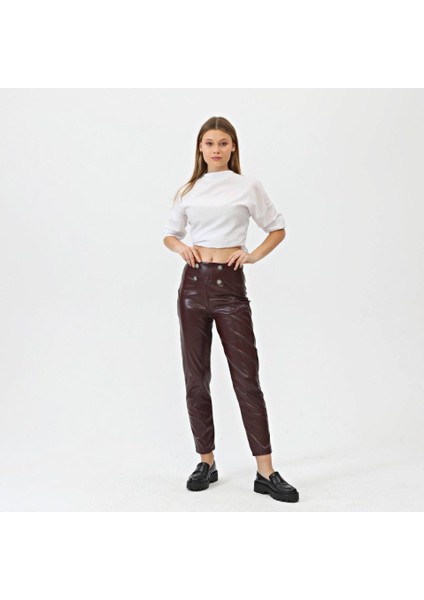 Düğmeli̇ Yan Fermuarli Deri̇ Pantolon fiyatları