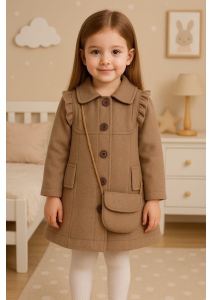 Kız Çocuk Kaşe Kaban Çanta Minik Çanta Ile Birlikte Kreş Anaokul Ilkokul Okul