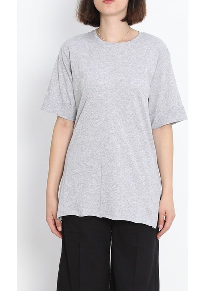 Büyük Beden Duble Kol Tişört Gri