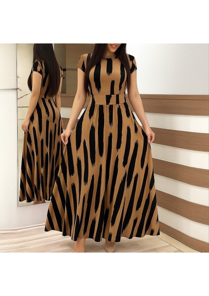 Kadın Kısa Kollu Bisiklet Yaka Puantiyeli Maksi Örme Krep Elbise modelleri