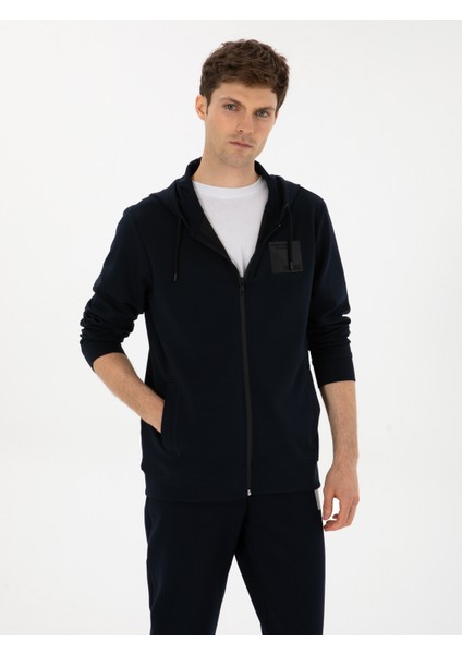 Erkek Lacivert Regular Fit Pamuk Karışımlı Tam Fermuarlı Sweatshirt 50311630-VR033