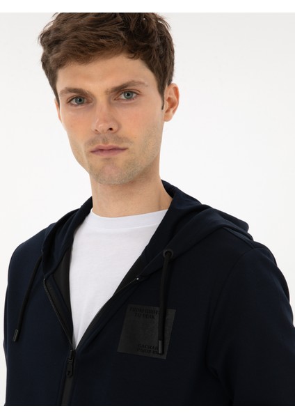 Erkek Lacivert Regular Fit Pamuk Karışımlı Tam Fermuarlı Sweatshirt 50311630-VR033 fiyatları