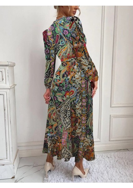 Kadın Uzun Kollu Kruvaze Yakalı Belden Kuşaklı Leopar fırsatları