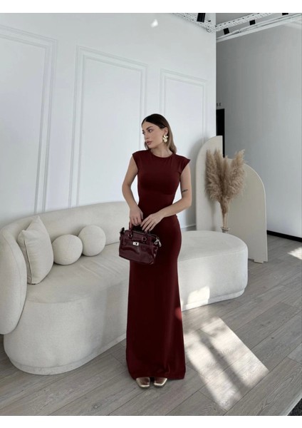 Kolsuz Uzun Likralı Elbise - Bordo fırsatları