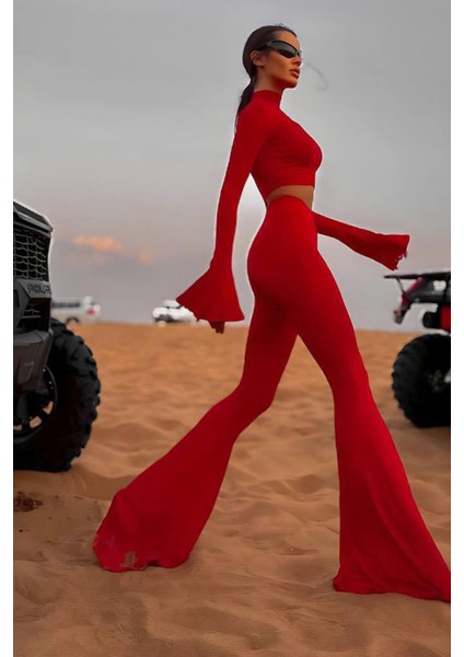 Kadın Balıkçı Crop Ispanyol Paça Pantolon Ikili Takım NBDF166 modelleri