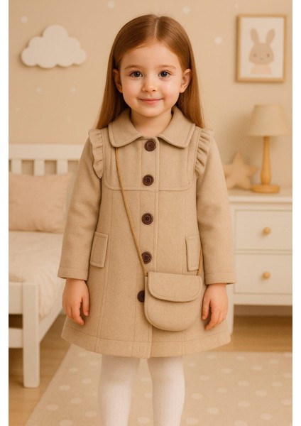 Kız Çocuk Kaşe Kaban Çanta Minik Çanta Ile Birlikte Kreş Anaokul Ilkokul Okul