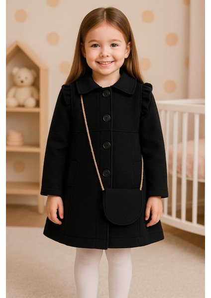 Kız Çocuk Kaşe Kaban Çanta Minik Çanta Ile Birlikte Kreş Anaokul Ilkokul Okul