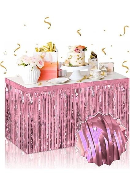 Kendinden Yapışkanlı Rose Gold Metalize Püsküllü Masa Eteği – 75 x 275 cm Parti Süslemesi (5047)