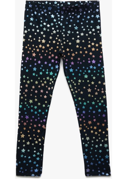 Yıldız Baskılı Beli Lastikli Pamuklu Uzun Tayt