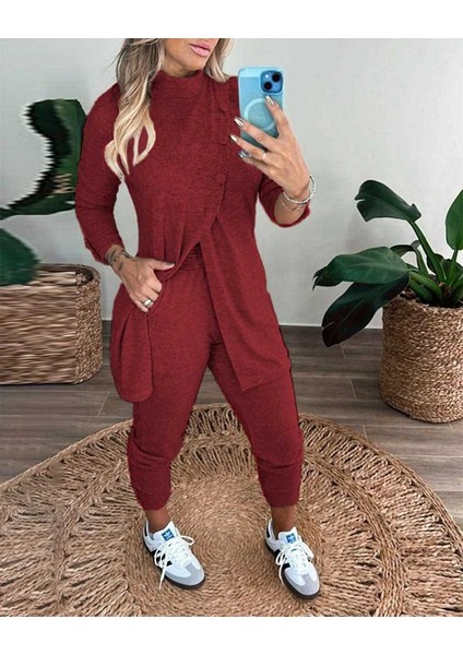 Kadın Uzun Kollu Balıkçı Yaka Önden Düğmeli Bluz ve Pantolon Yumoş Ikili Takım fiyatları