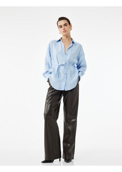 Modal Kumaş Uzun Kollu Beli Bağlama Detaylı Oversize Gömlek