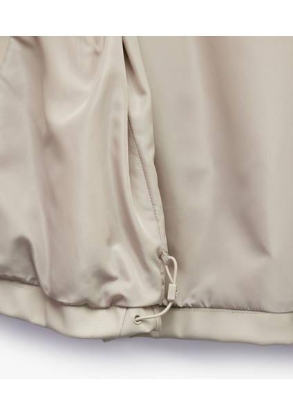 Fermuarlı Kapüşonlu Uzun Kollu Suni Deri Yağmurluk