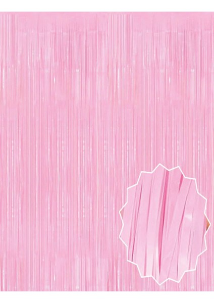 Soft Pembe Püsküllü Kapı Perdesi - Parti, Baby Shower, Cinsiyet Partisi 1x2 M (5047)