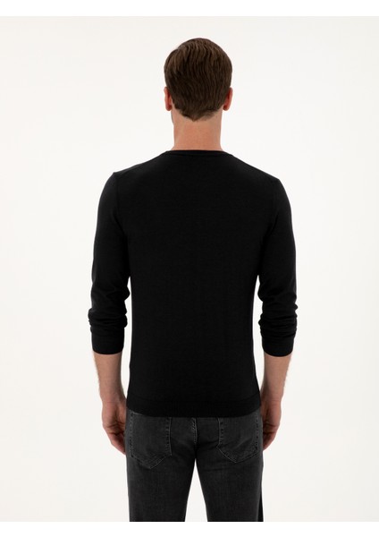 Erkek Siyah Slim Fit Kaşmir İpek Karışımlı Bisiklet Yaka Triko Kazak 50316307-VR046 indirimleri