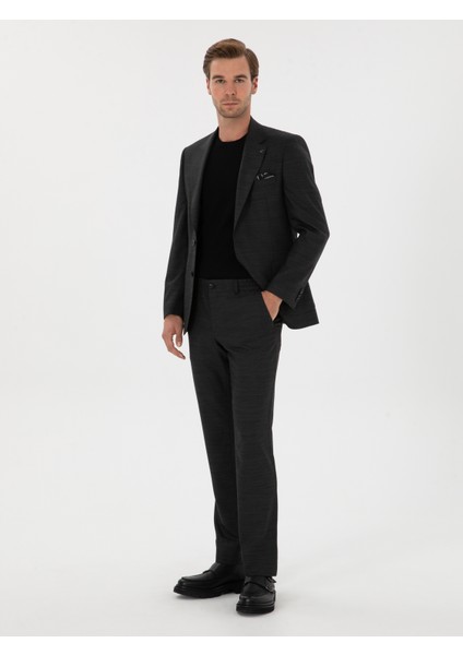 Erkek Antrasit Slim Fit Mikro Desenli Mono Yaka Yün Karışımlı Takım Elbise 50310980-VR006 fırsatları