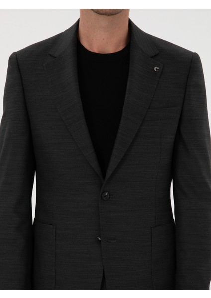 Erkek Antrasit Slim Fit Mikro Desenli Mono Yaka Yün Karışımlı Takım Elbise 50310980-VR006