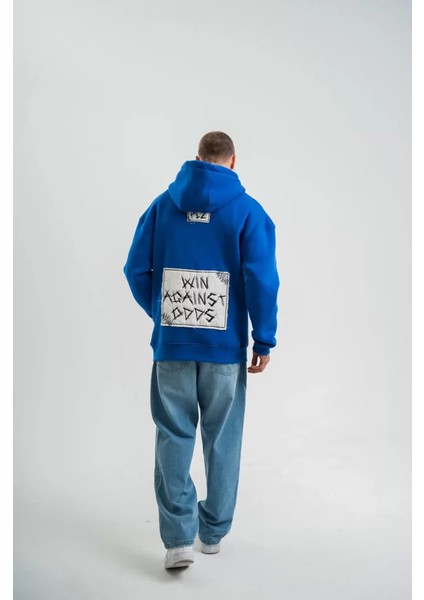 Unisex Kapşonlu Uzun Kol Patchli Nakışlı Sweatshirt - Mavi fırsatları