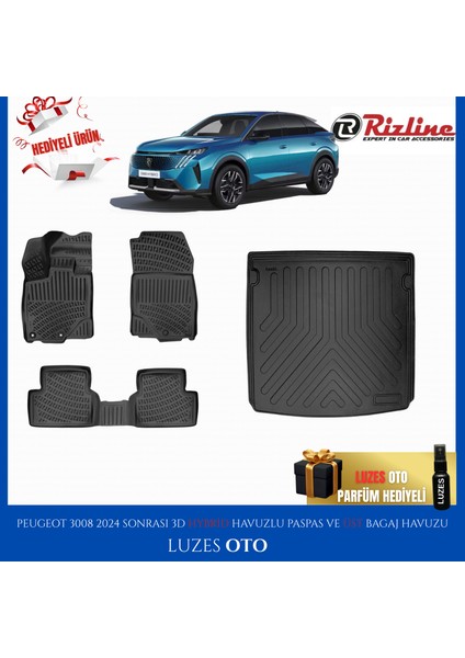 Peugeot 3008 Hybrid 3D Havuzlu Paspas ve Üst Bagaj Havuzu 2026 Model Uyumlu