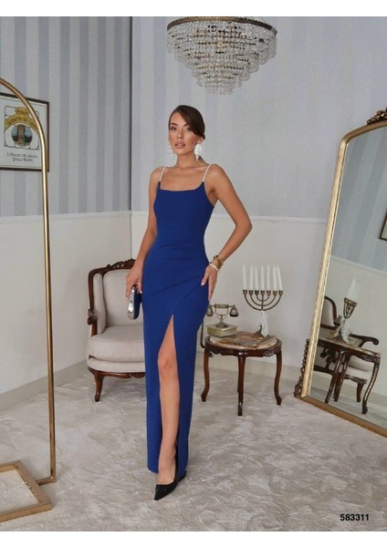 Kadın Omuz Askılı Derin Yırtmaç Detay Maxi Boy Elbise indirimleri