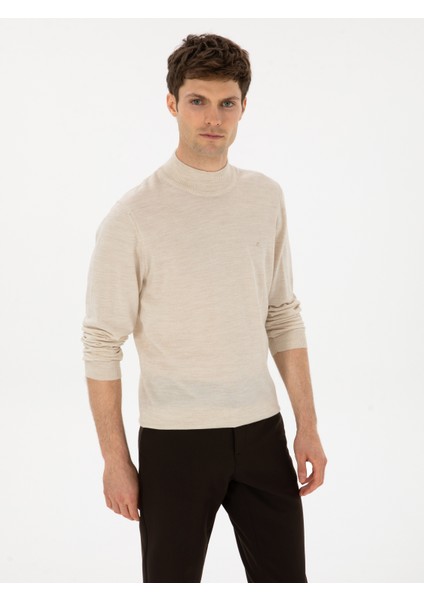Erkek Bej Slim Fit Yün Karışımlı Yarım Balıkçı Basic Triko Kazak 50315296-VR011 modelleri