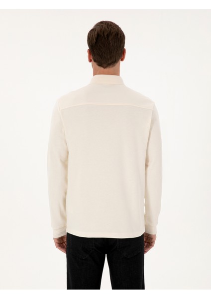 Erkek Ekru Regular Fit %100 Pamuk 3 İplik Polo Yaka Sweatshirt 50318960-VR019 indirimleri