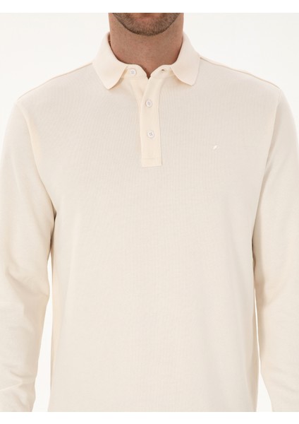 Erkek Ekru Regular Fit %100 Pamuk 3 İplik Polo Yaka Sweatshirt 50318960-VR019