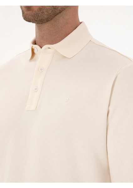 Erkek Ekru Regular Fit %100 Pamuk 3 İplik Polo Yaka Sweatshirt 50318960-VR019